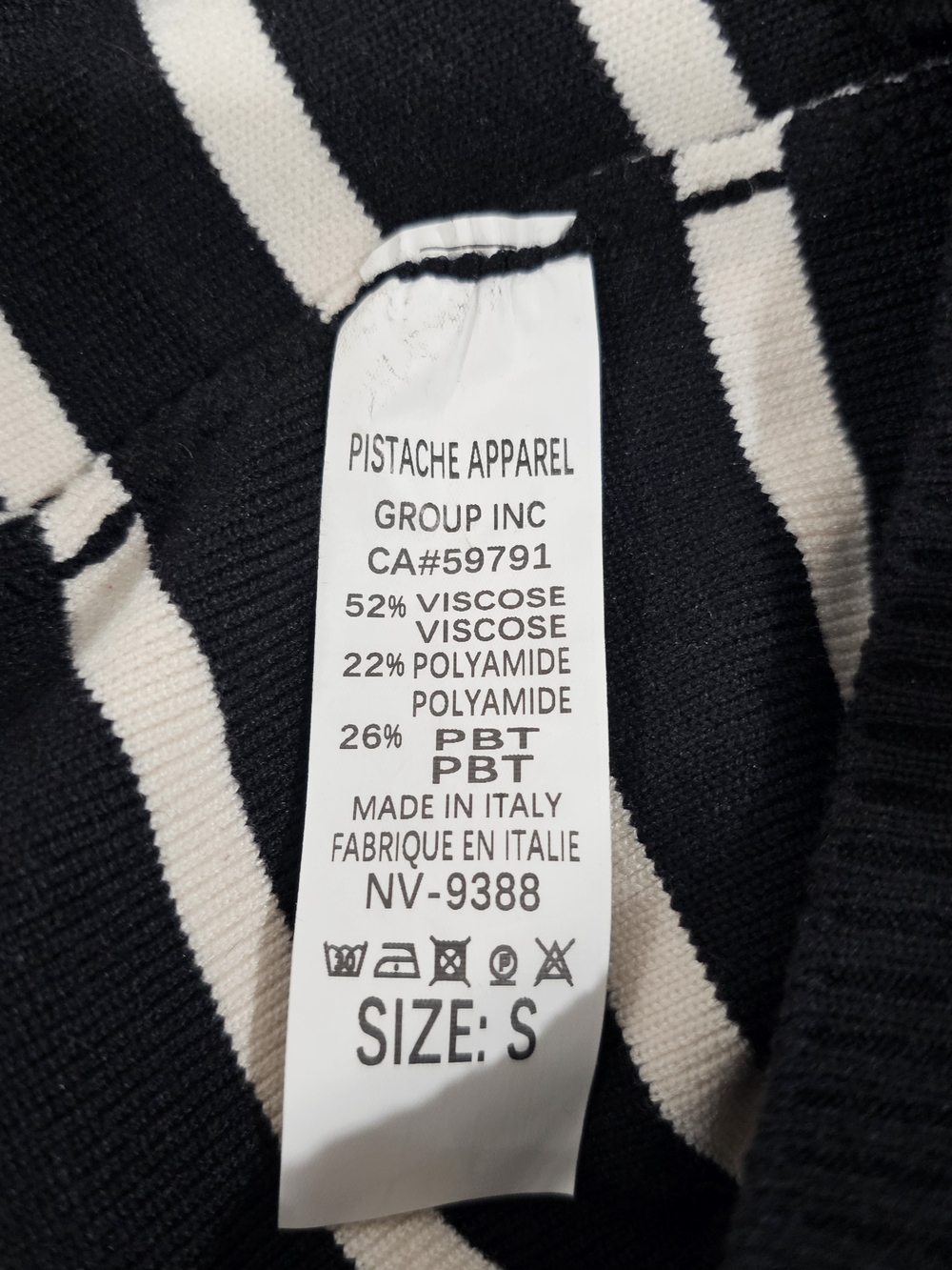 Pistache Italian Knit Sweater S Black Cream Striped Turtleneck Old Money Preppy - Picture 10 of 11
